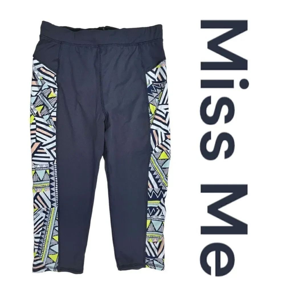 Miss Me Leggings Women's Large Abstract Capri Leggings Blue Gym Yoga